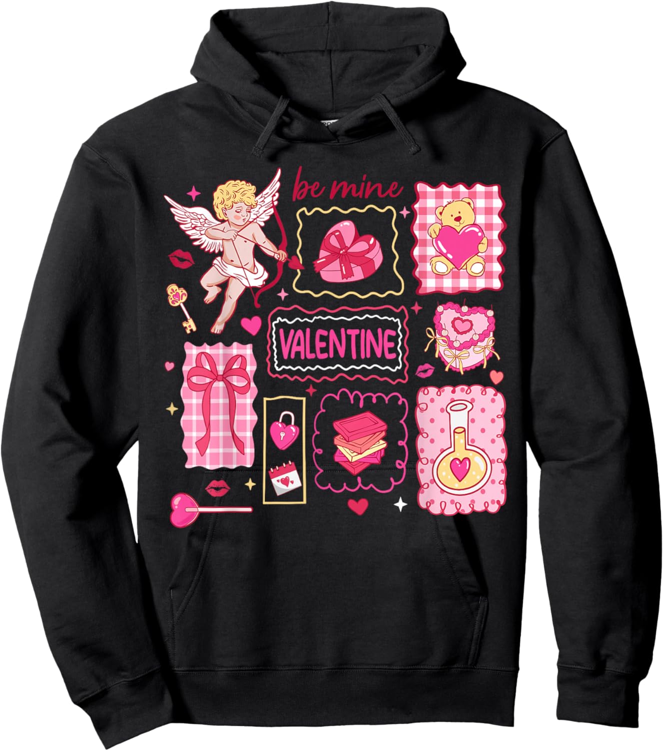 Preppy Valentine Be Mine Cute Coquette Bow Girl Women Kid Hoodie - Hoodie | Black