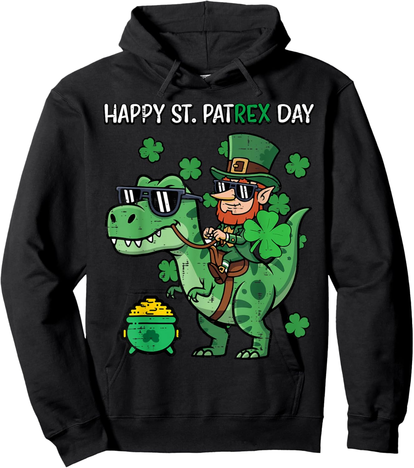Happy St Patricks Pat Trex Day Dino Saint Pattys Boys Kids Hoodie - Hoodie | Black