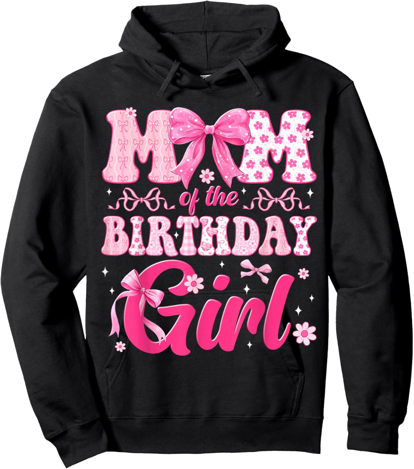 Mom of The Birthday Girl Family Pink Bow Family Party Hoodie - Hoodie | Black