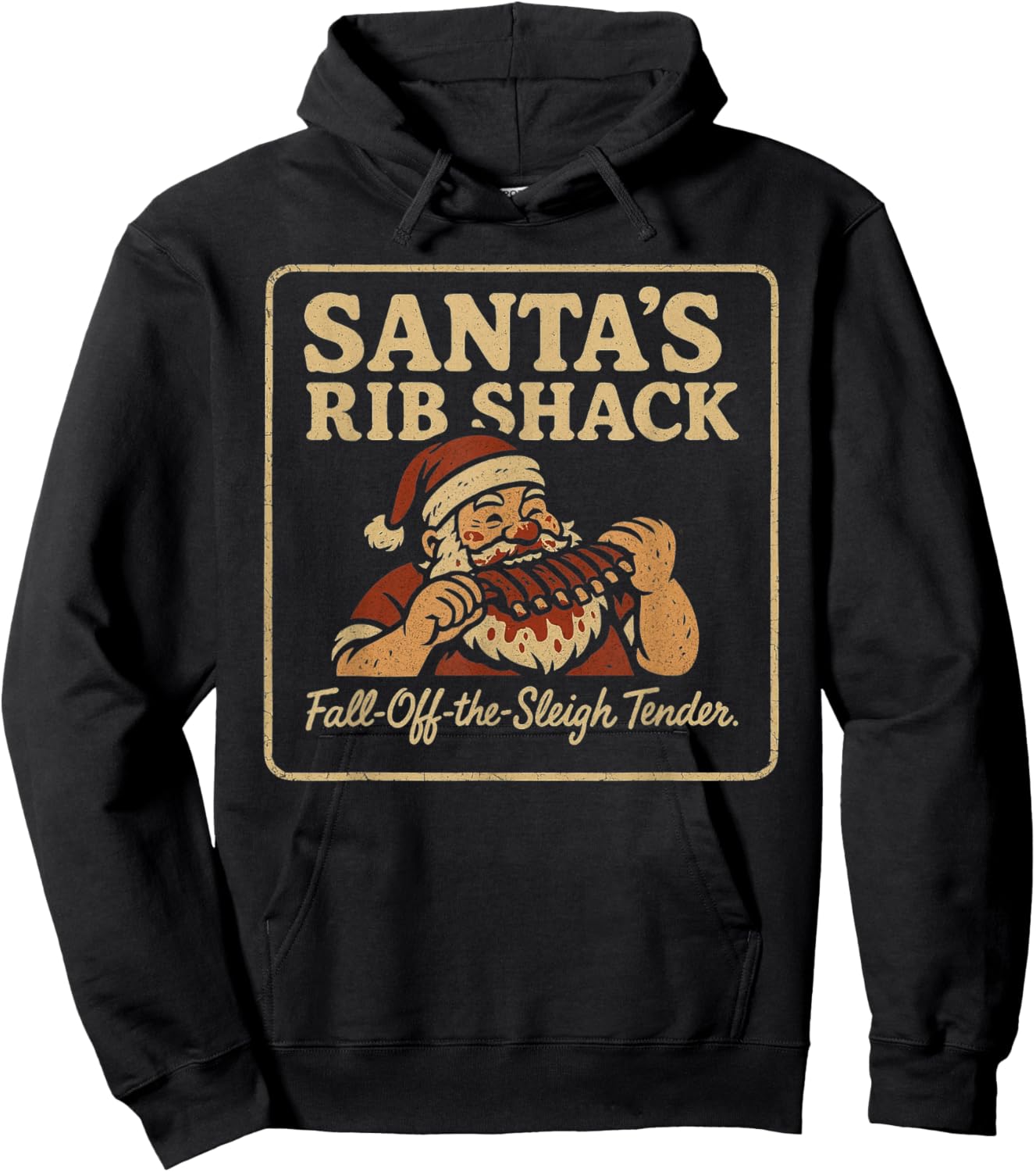 Santa’s Rib Shack BBQ Retro Holiday Design Hoodie - Hoodie | Black