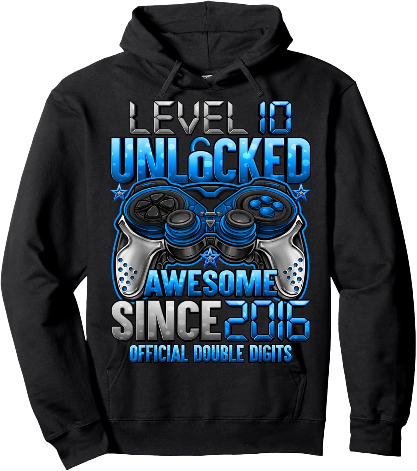 Official Double Digits Level 10 Unlocked 10th Birthday Boy Hoodie - Hoodie | Black