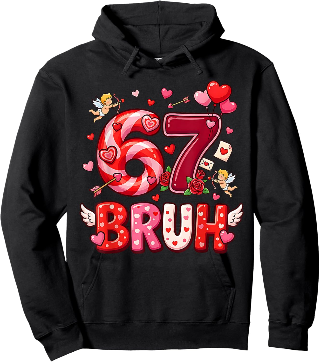 Six Seven 67 Bruh Meme Cool Valentine’s Day Heart Boys Kids Hoodie - Hoodie | Black