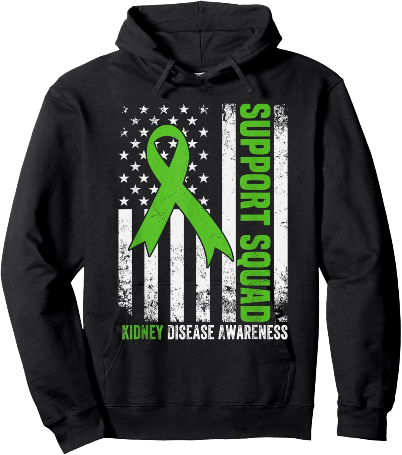 Support Squad American Flag Green Ribbon USA Kidney Disease Hoodie - Hoodie | Black