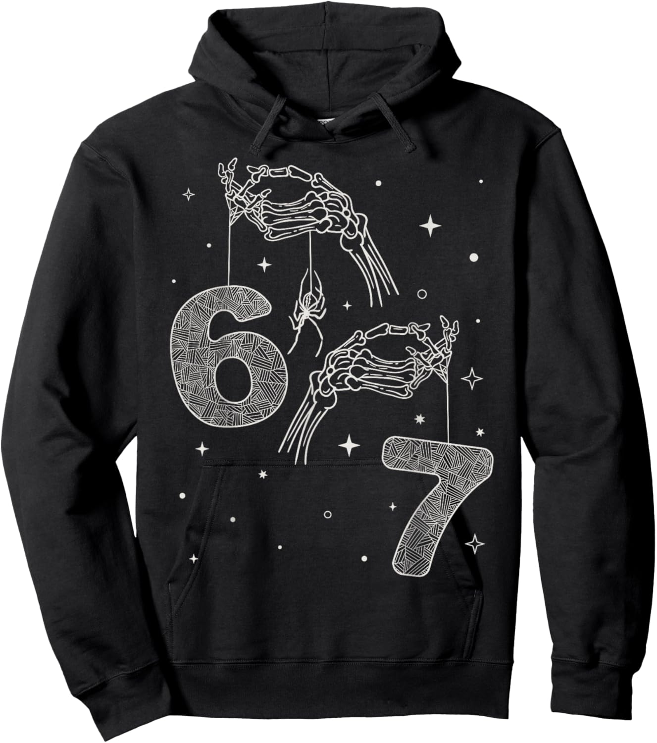 67 Meme Skeleton Hand Funny Halloween Six Seven Teens Hoodie - Hoodie | Black