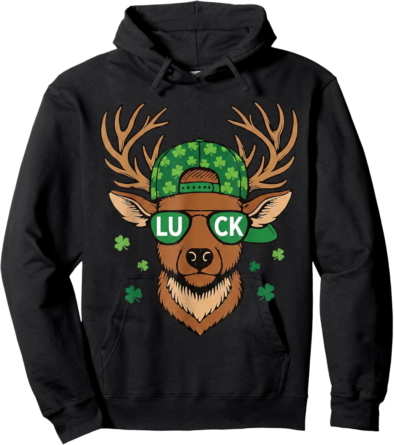 Boys St Patricks Day Lucky Deer Hunting Shamrock Kids Youth Hoodie - Hoodie | Black