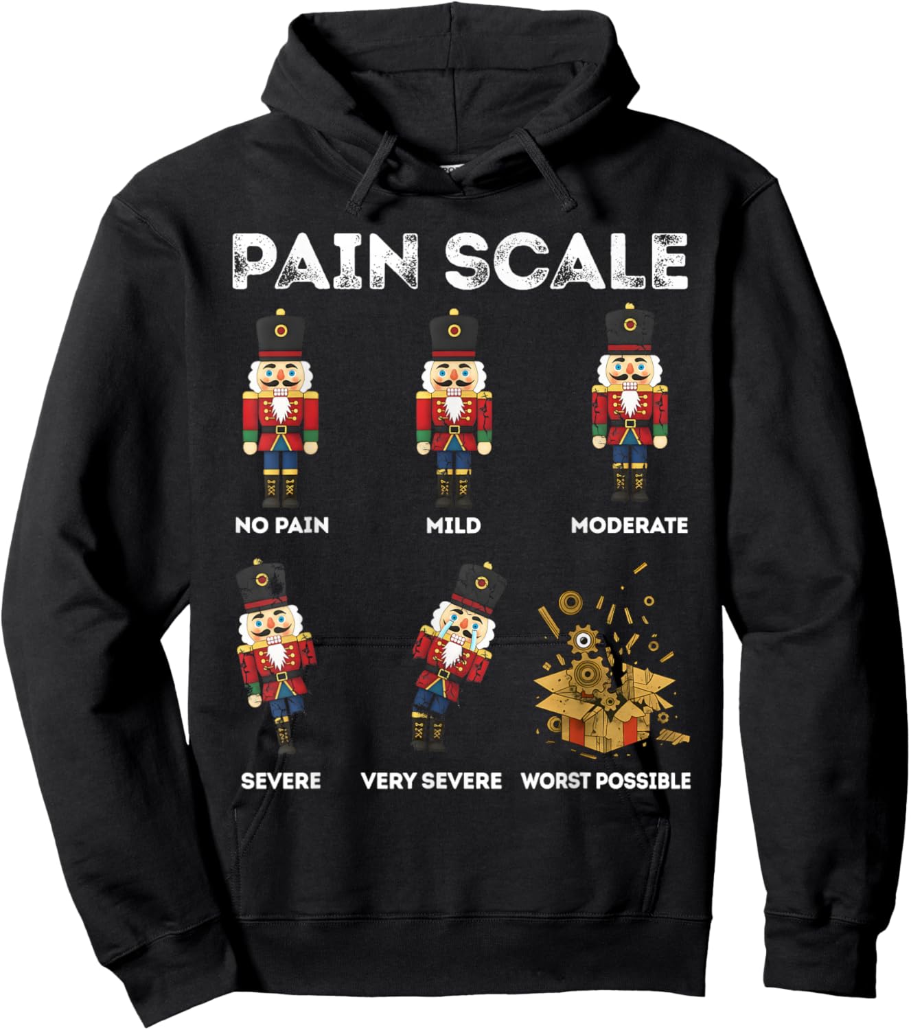 Pain Scale Xmas Nutcracker Soldiers Funny Pain Assessment Hoodie - Hoodie | Black