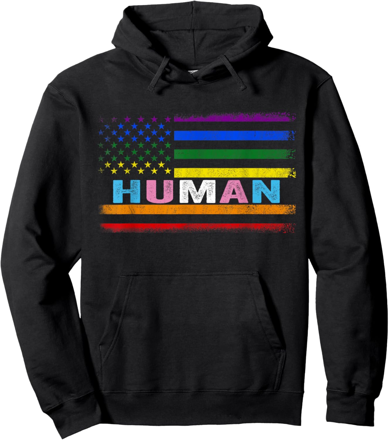 Human LGBT American Flag LGBTQ Rainbow Pride Month Men Women Hoodie - Hoodie | Black