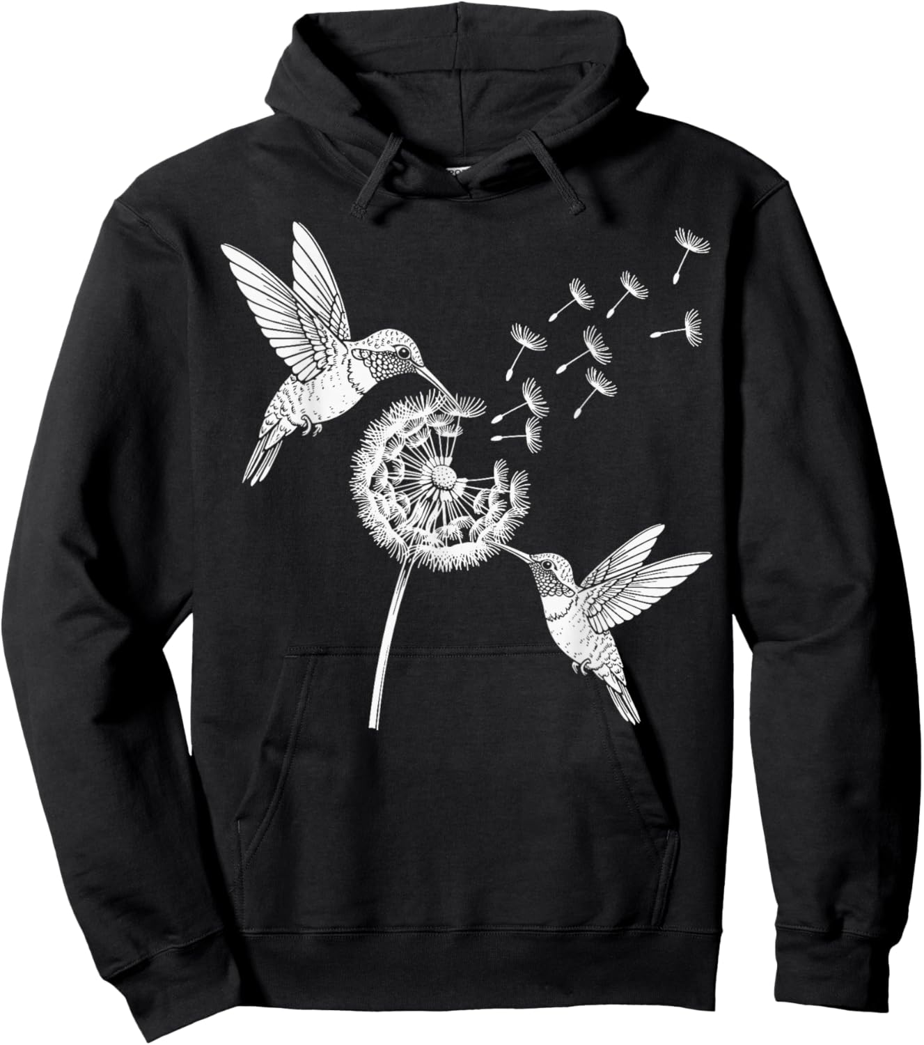 Hummingbirds Dandelion Graphic Bird Flower Lover Hoodie - Hoodie | Black