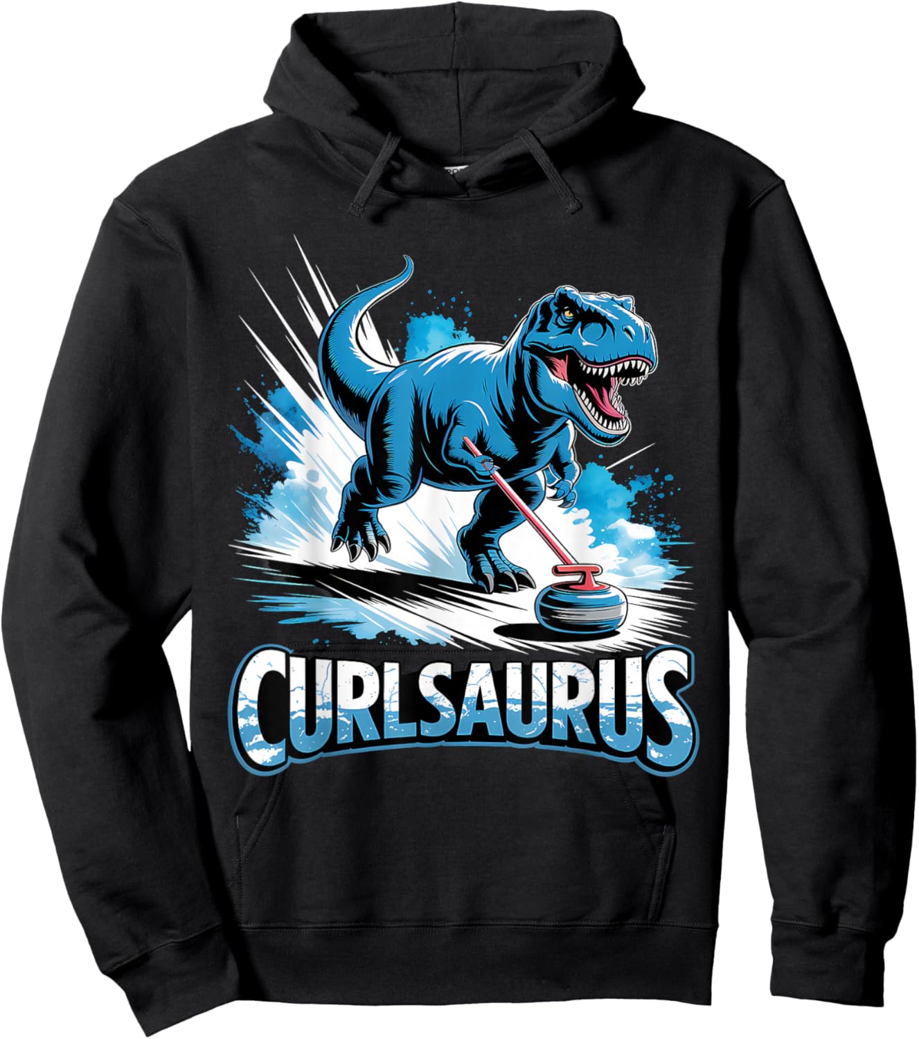 Curling Dinosaur Ice Curling Player T-Rex Dino Funny Curling Hoodie - Hoodie | Black