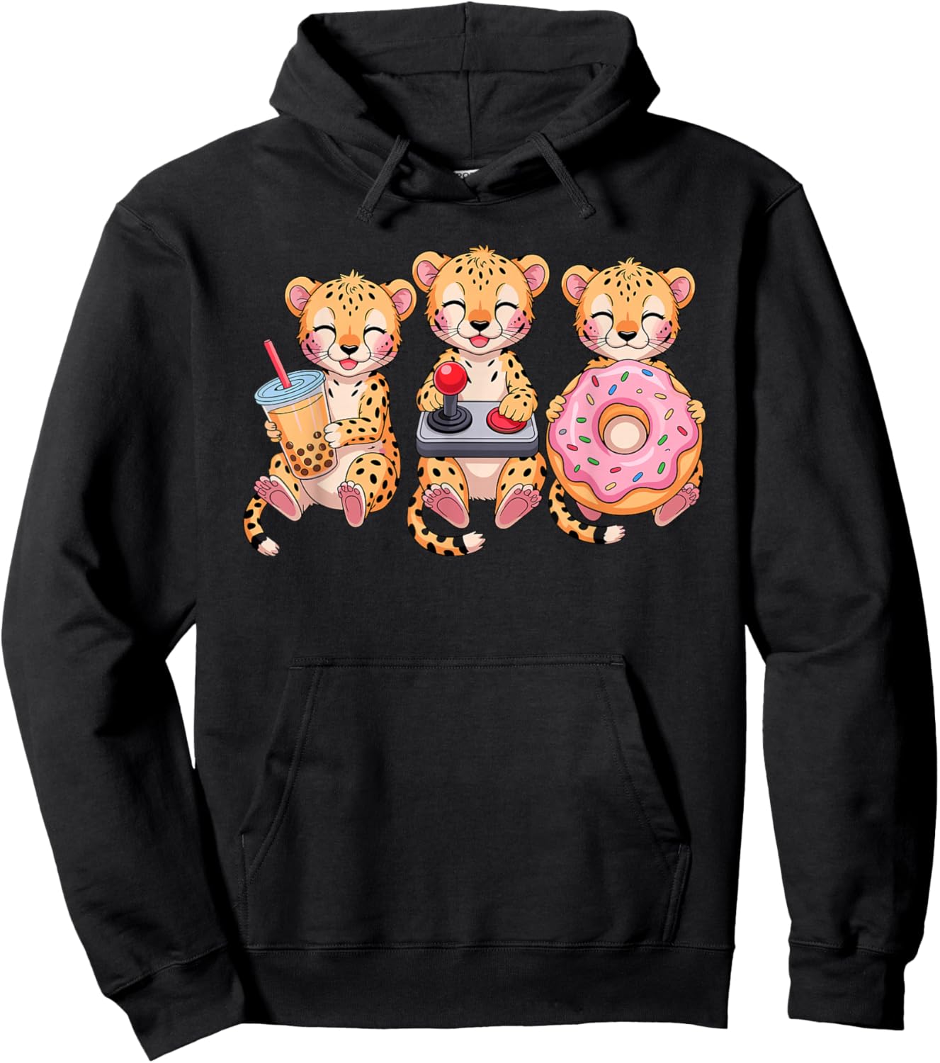Kawaii Cheetahs Milk Tea Video Game Gamer Donut Cheetah Hoodie - Hoodie | Black