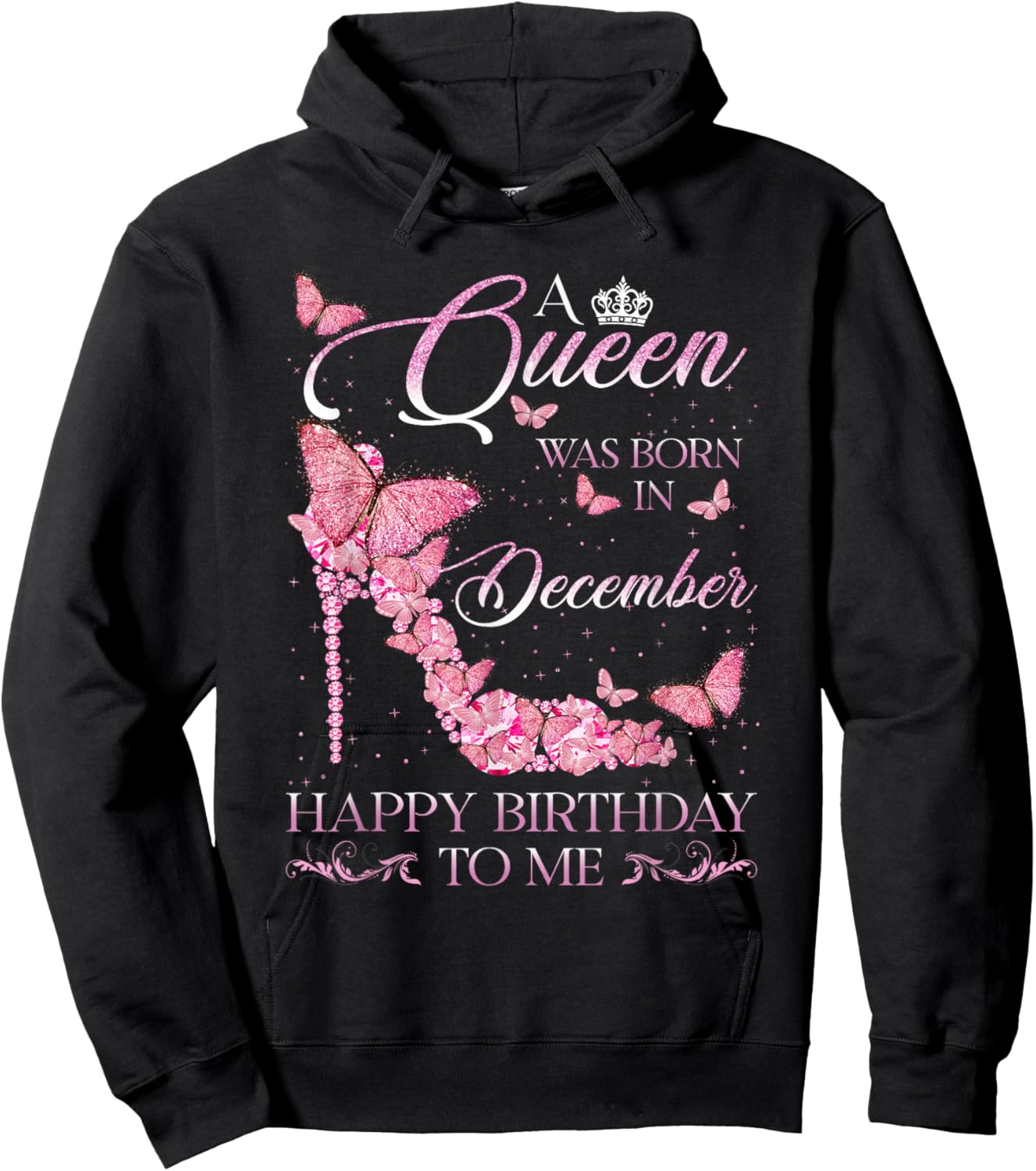 Queen was Born in December Happy Birthday Women Diamond Hoodie - Hoodie | Black
