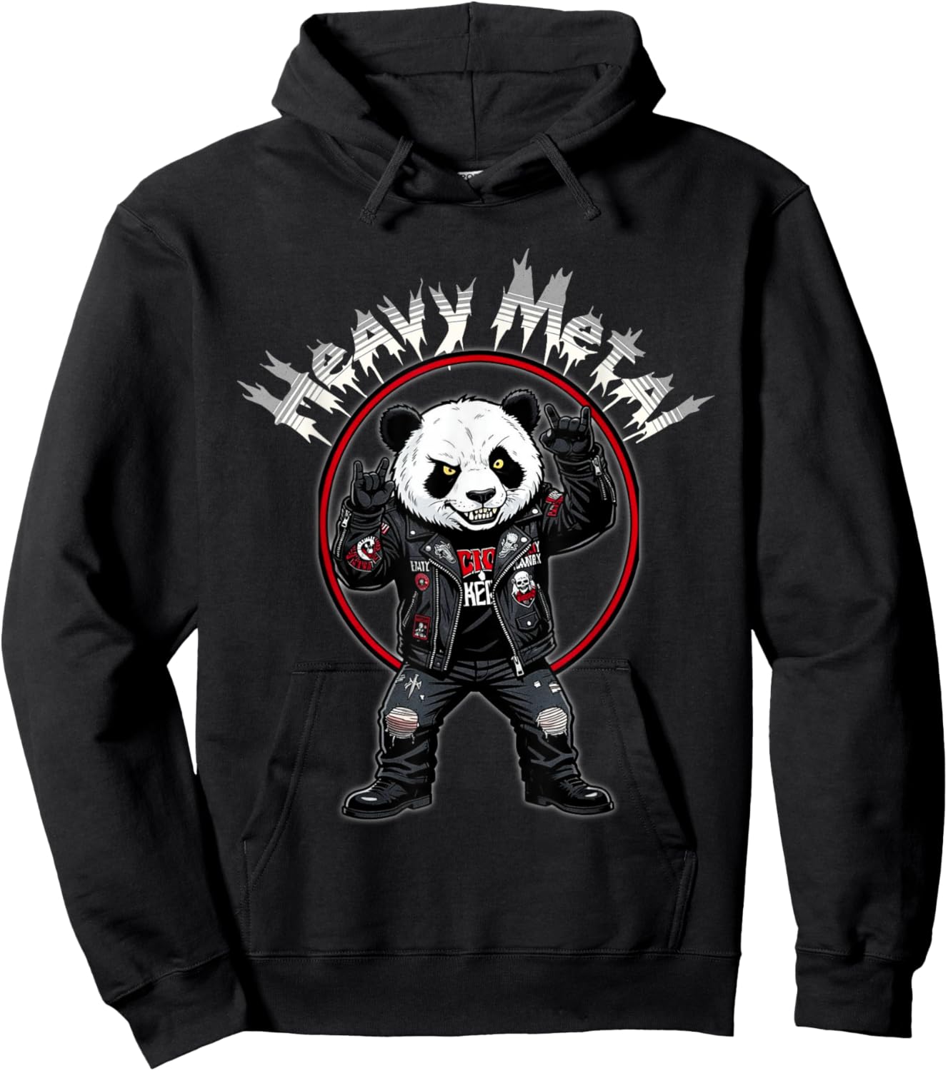 Animal Funny Panda Bear Heavy Metal Rock Music Metal Hand Hoodie - Hoodie | Black
