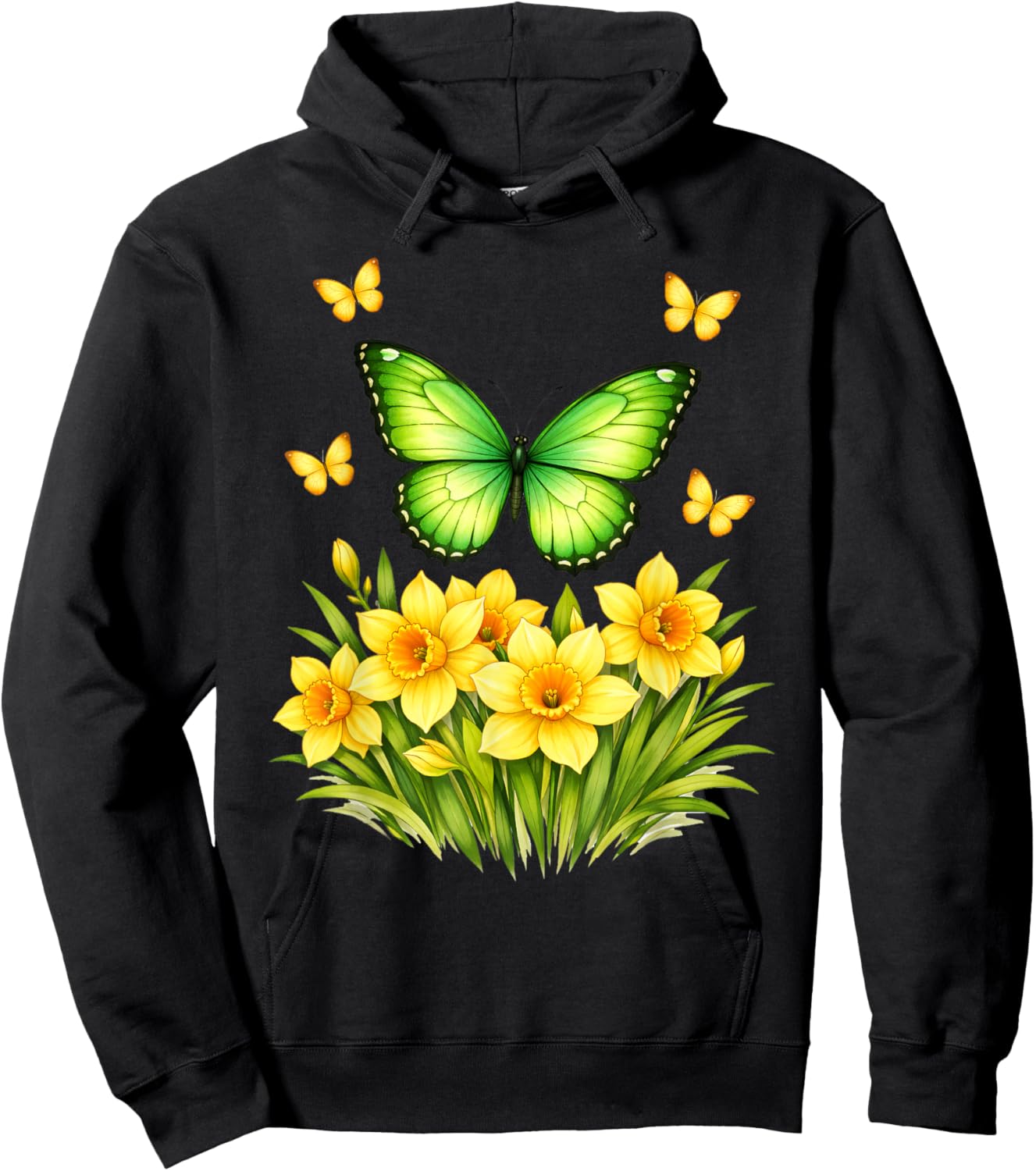 Daffodil Butterfly Flower Gardening Floral Hoodie - Hoodie | Black