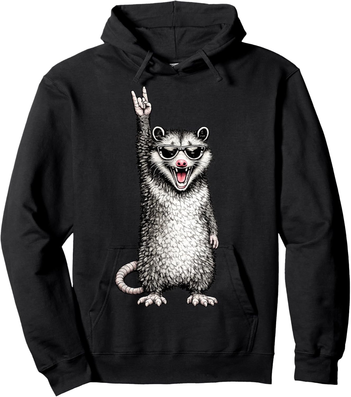 Funny Opossum Rock Hand Sunglasses Meme Design Hoodie - Hoodie | Black