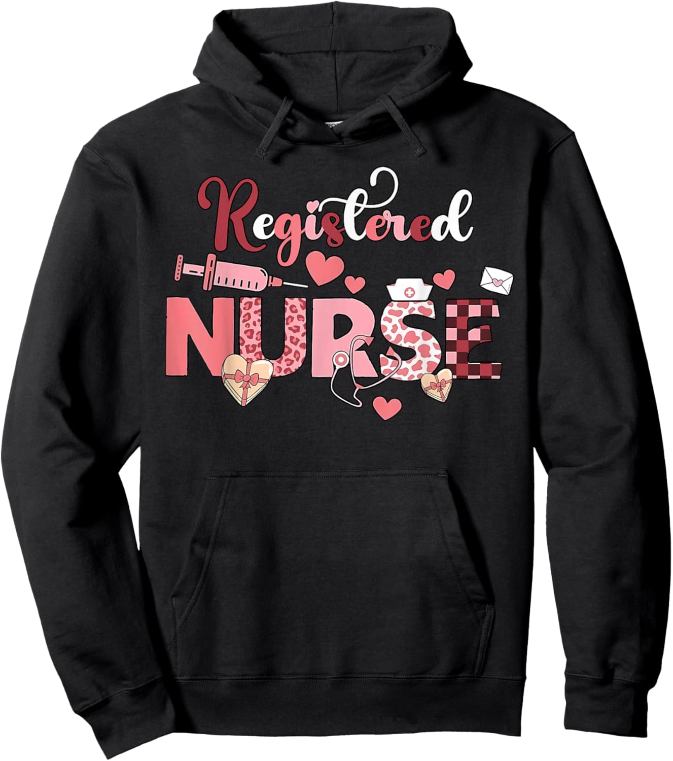 Registered Nurse Valentines Day Scrub Top Women Scrubs NICU Hoodie - Hoodie | Black