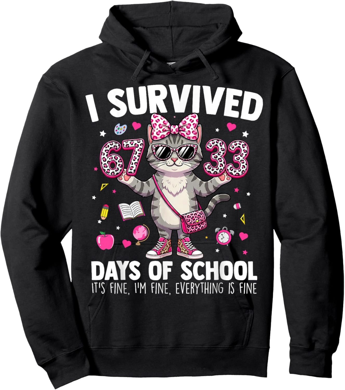I Survived 67 33 Days of School Teacher Kids Girls 100th Day Hoodie - Hoodie | Black