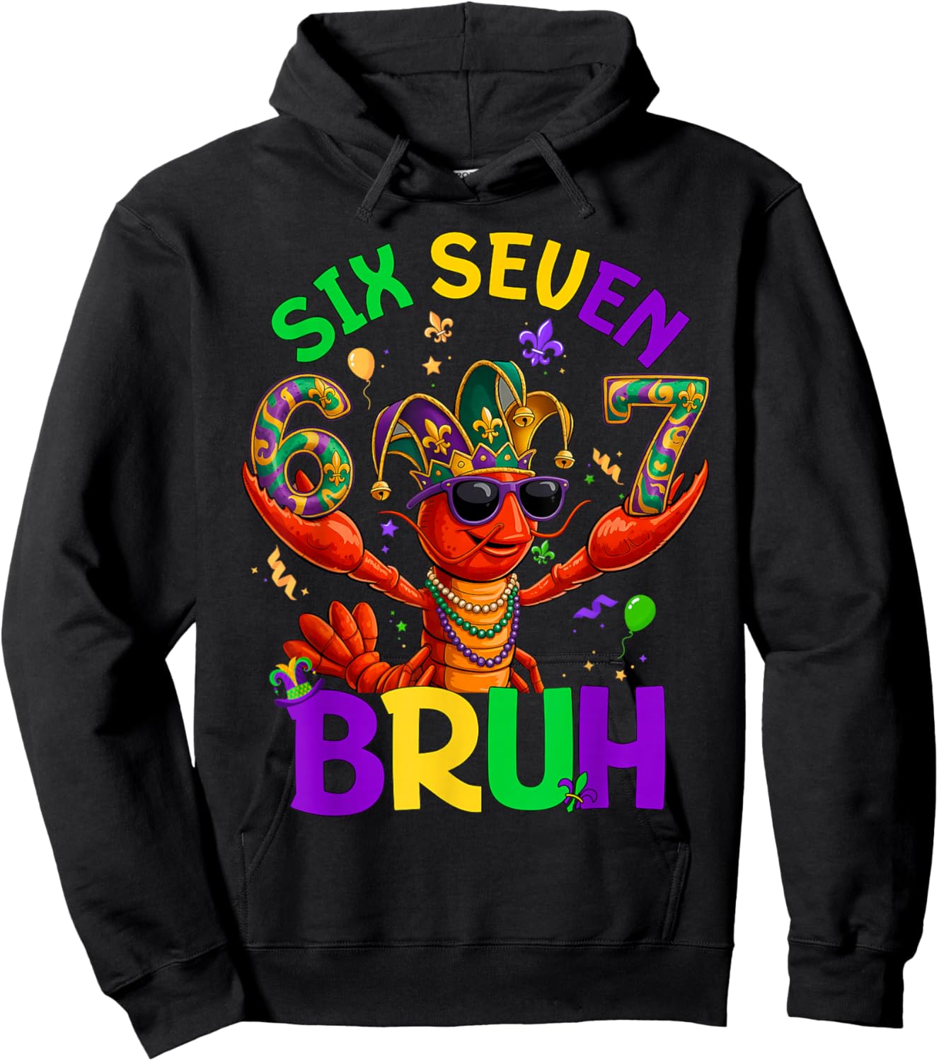 Bruh 67 Mardi Gras Crawfish Six Seven 6 7 Boys Mardi Gras Hoodie - Hoodie | Black