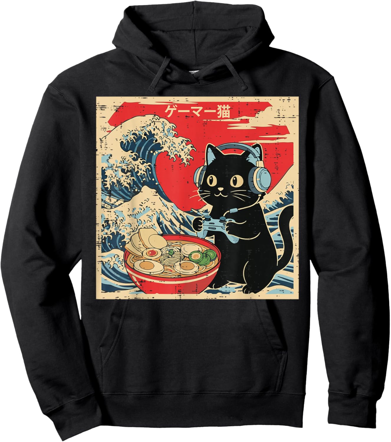 Cat Gaming Ramen Japanese Wave Kawaii Gamer Boys Kids Men Hoodie - Hoodie | Black