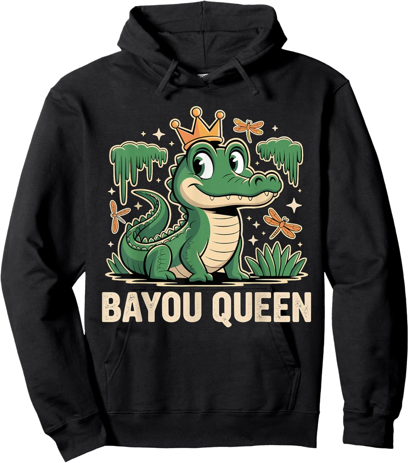Bayou Queen Louisiana Alligator Retro Wildlife Travel Cajun Hoodie - Hoodie | Black
