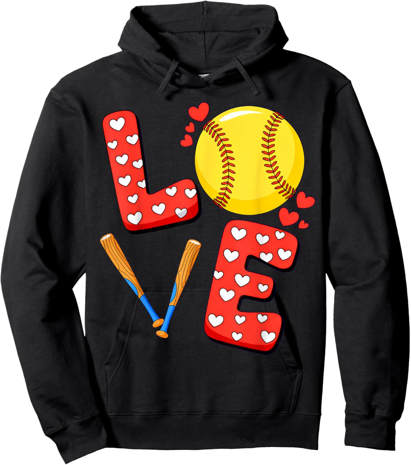 Love Softball Valentine Hoodie - Hoodie | Black