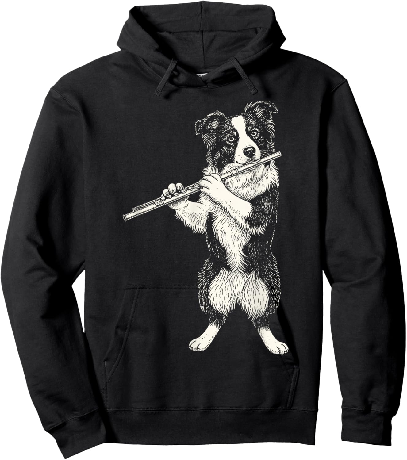 Funny Dog Playing Flute Retro Animal Playing Instrument 90s Hoodie - Hoodie | Black