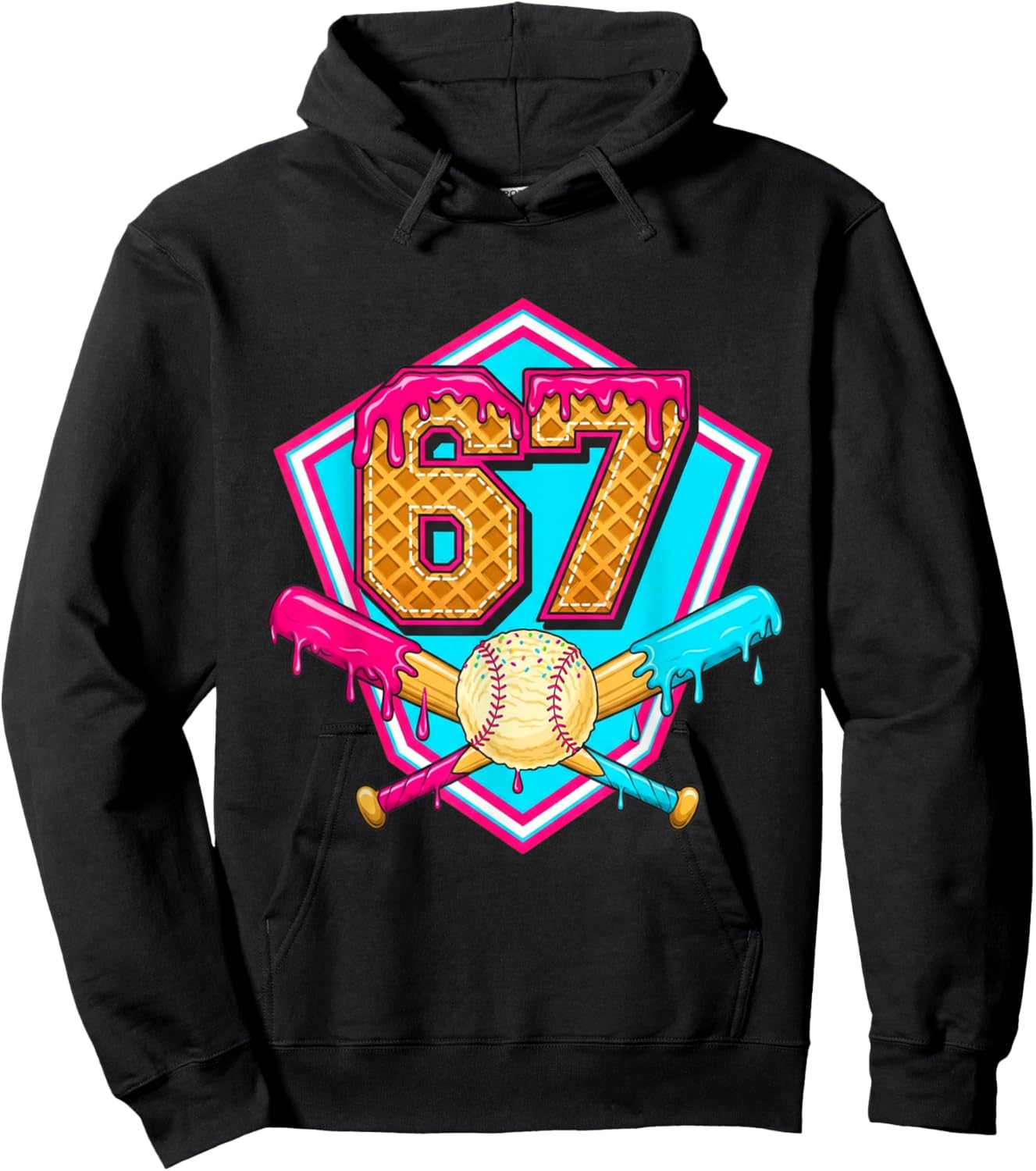 Baseball Drip Jersey Number 67 for Players & 67th Birthday Hoodie - Hoodie | Black