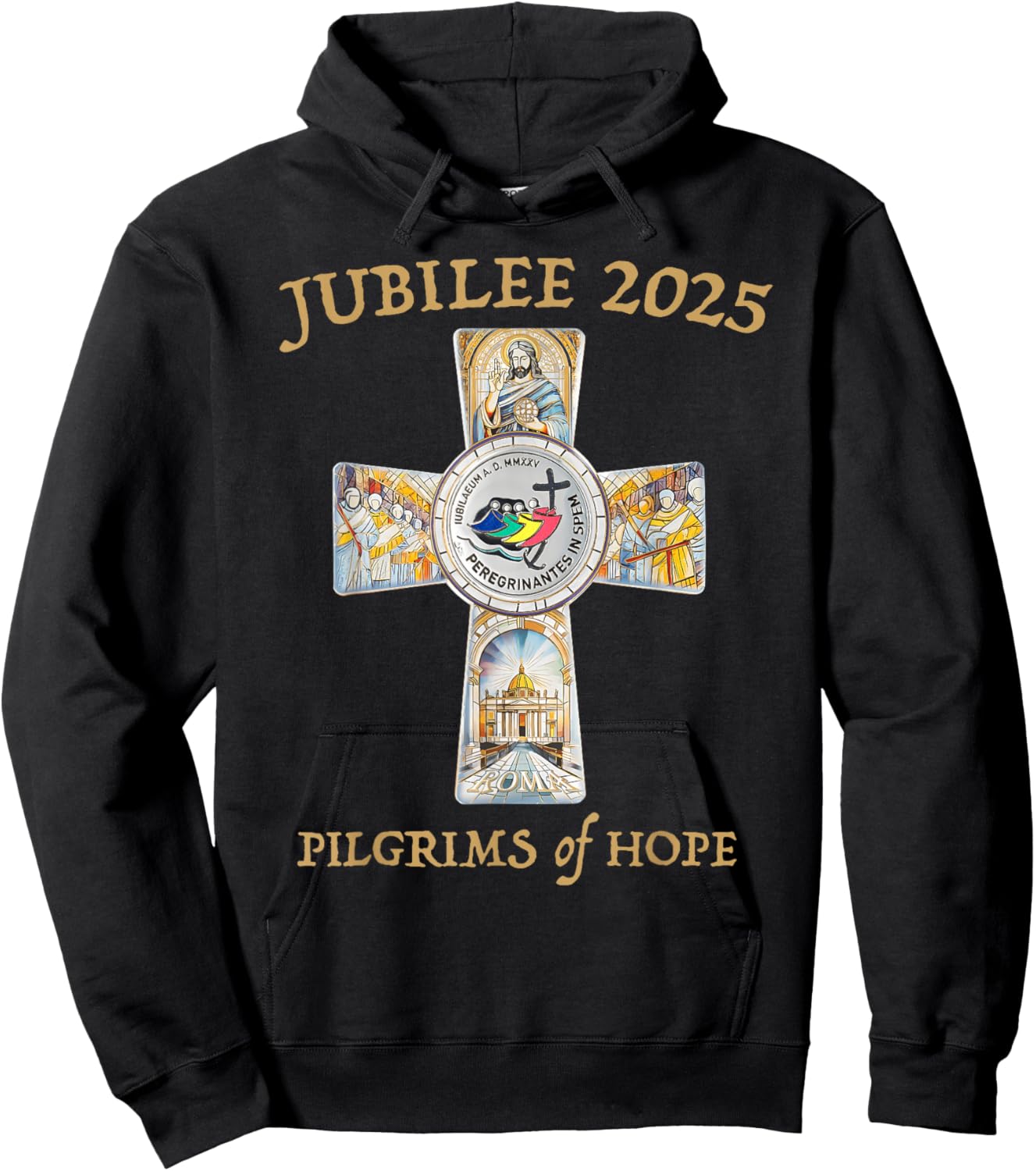 Jubilee 2025 Catholic Christian Pilgrims Cross Jesus Faith Hoodie - Hoodie | Black