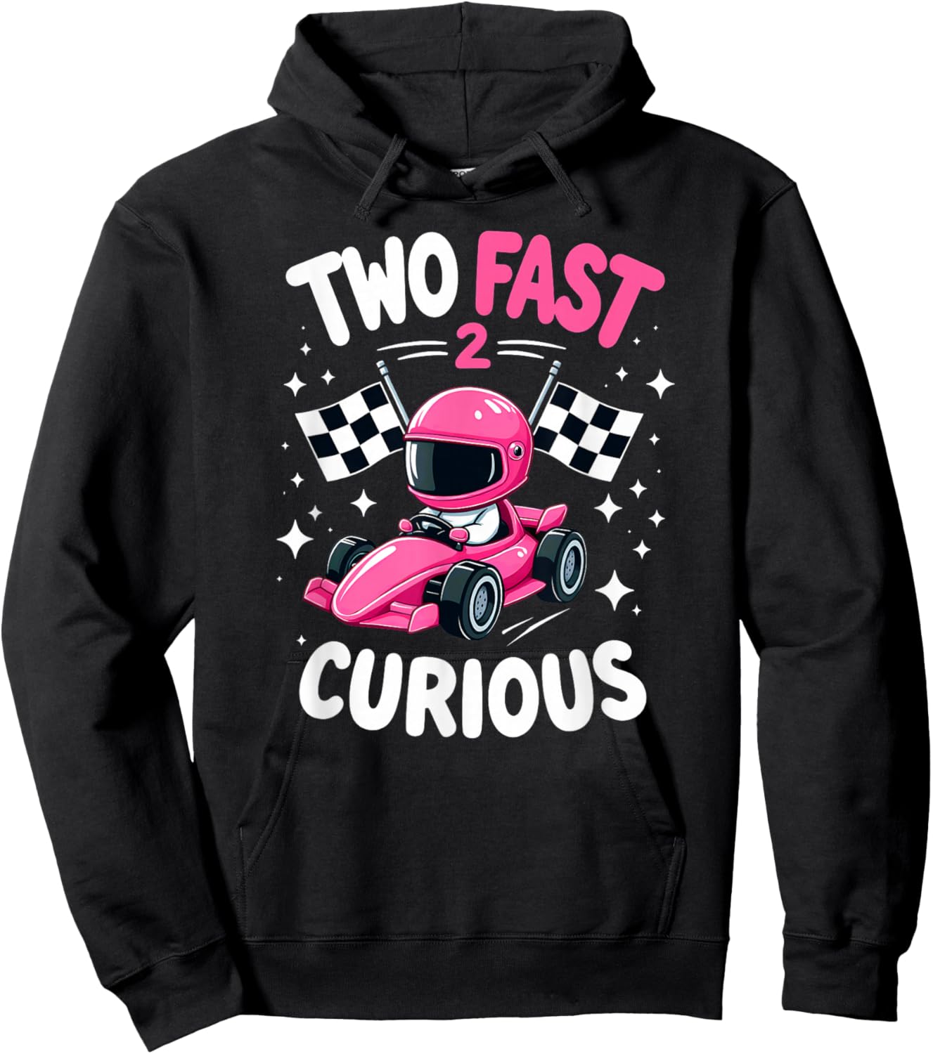 Car Racer 2nd Birthday Girl Two Fast 2 Curious Hoodie - Hoodie | Black