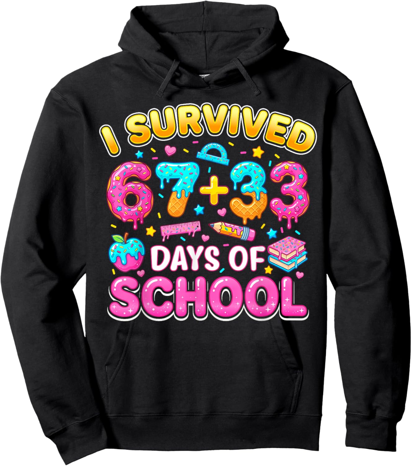 I Survived 67 33 Days of School 100 Days Teachers Kids Boys Hoodie - Hoodie | Black
