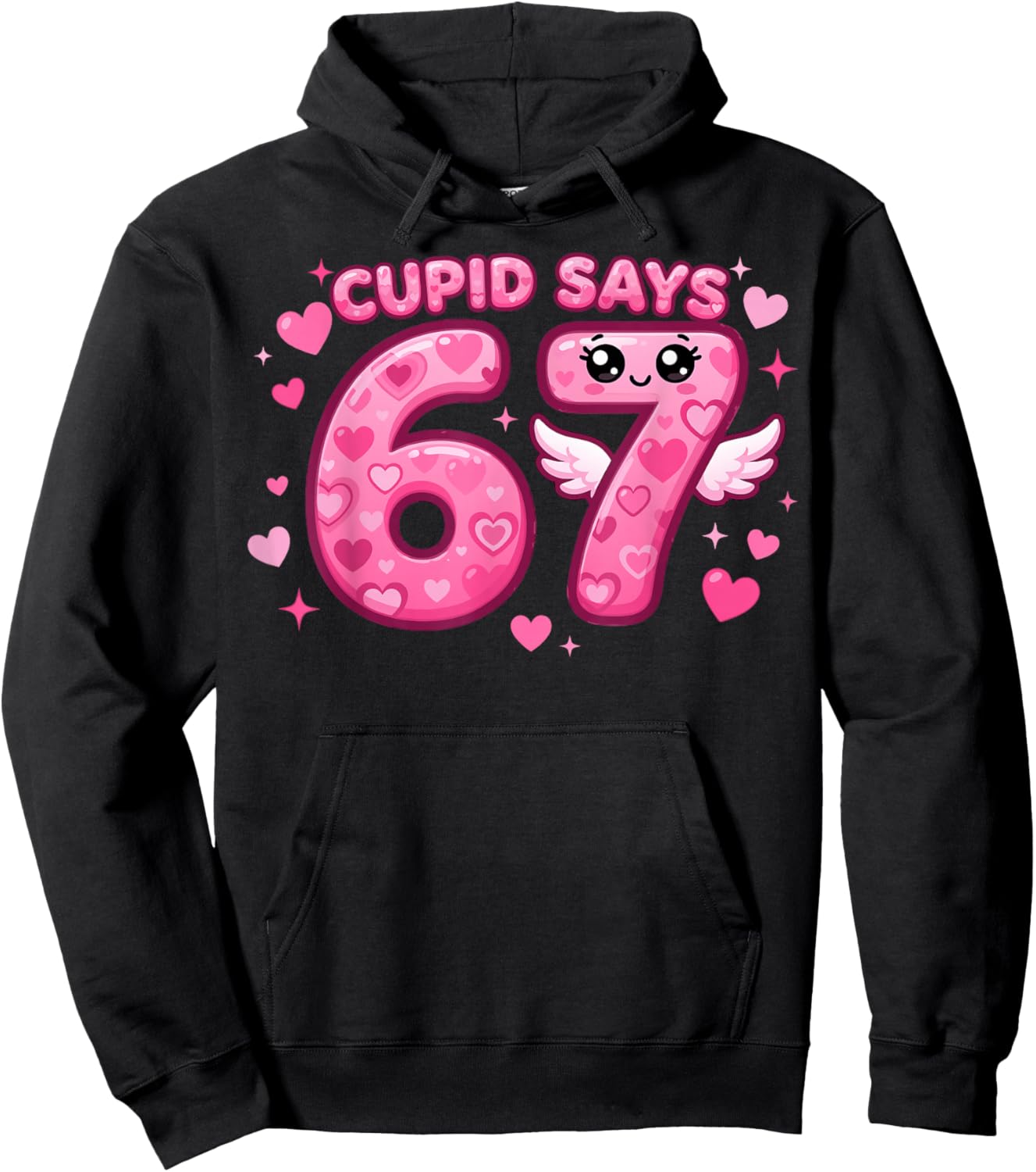 Valentines Day Six Seven Meme 6-7 Valentine Cupid Says 67 Hoodie - Hoodie | Black