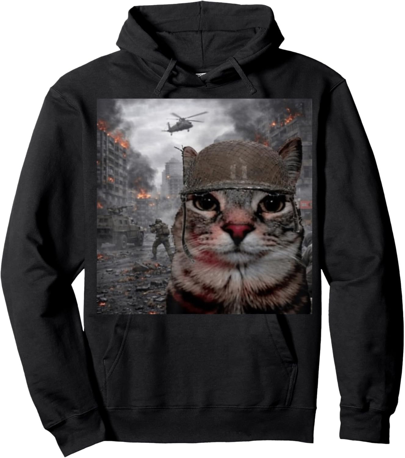 Selfie War Soldier Cat on The Battlefield Hoodie - Hoodie | Black