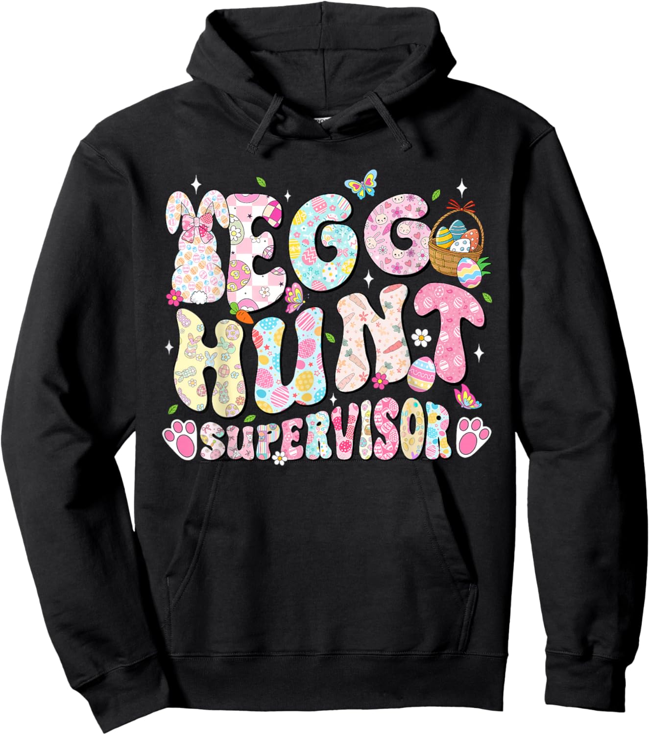 Easter Egg Hunt Supervisor Funny Mom Dad Men Women Kids Hoodie - Hoodie | Black