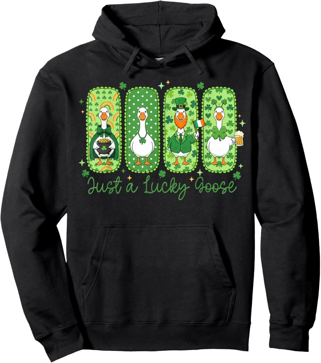 Funny Just A Lucky Goose St Patricks Day Shamrock Cute Hoodie - Hoodie | Black