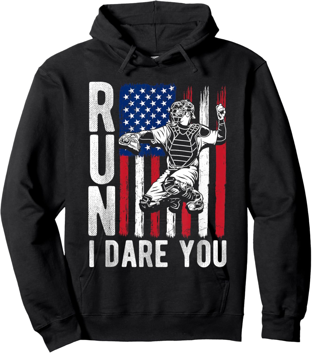 Run I Dare You Funny Baseball Catcher Hoodie - Hoodie | Black