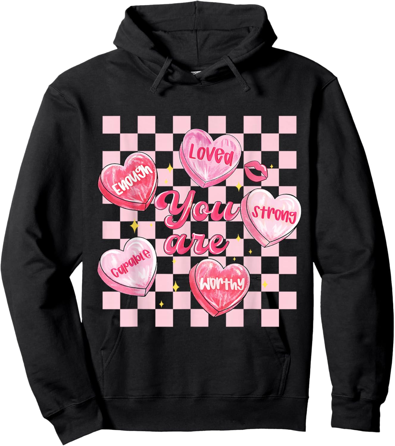 You are Enough Retro Valentine Day Hearts Love Men Women Kid Hoodie - Hoodie | Black