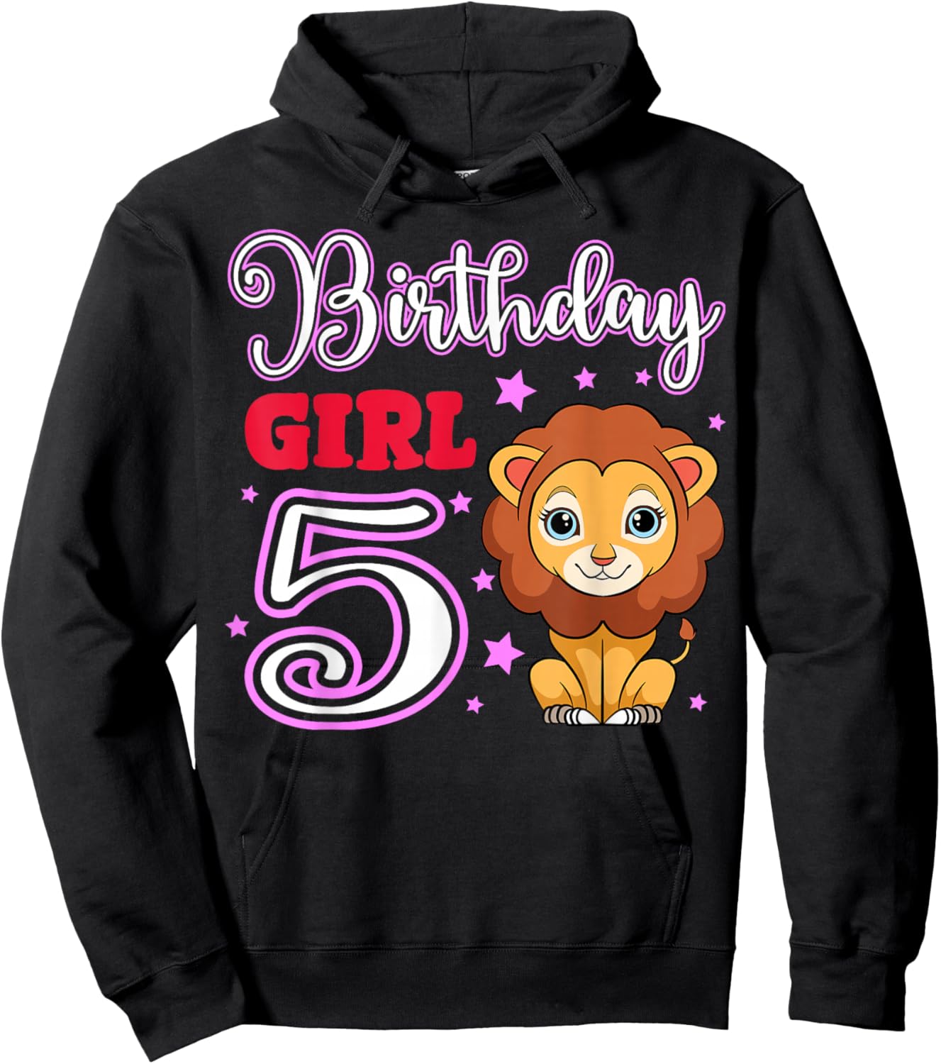 Lion 5th Birthday Girl Party Safari Jungle Zoo Adventure Hoodie - Hoodie | Black