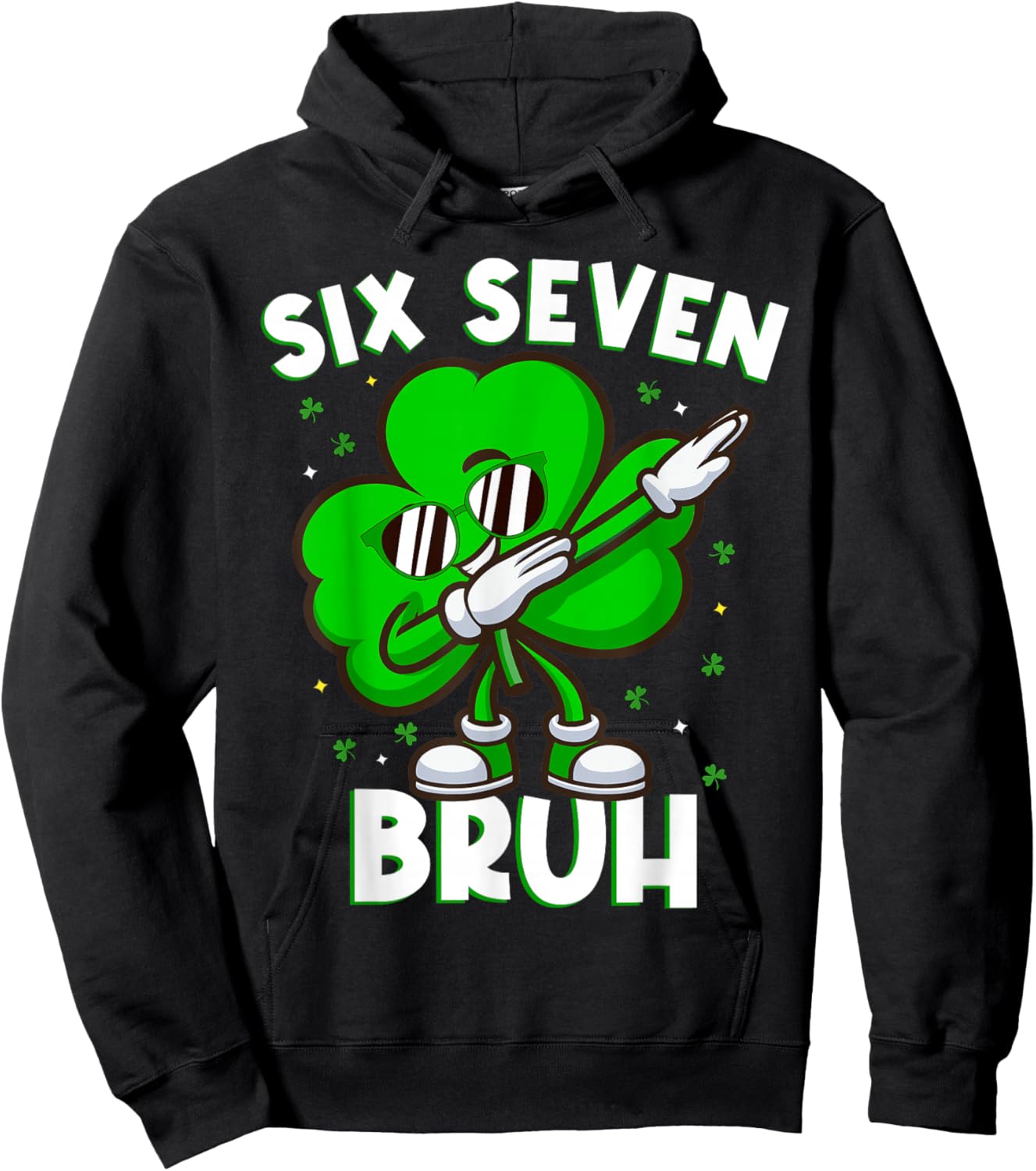 Six Seven Bruh Dabbing Shamrock St Patricks Day Teens Boys Hoodie - Hoodie | Black