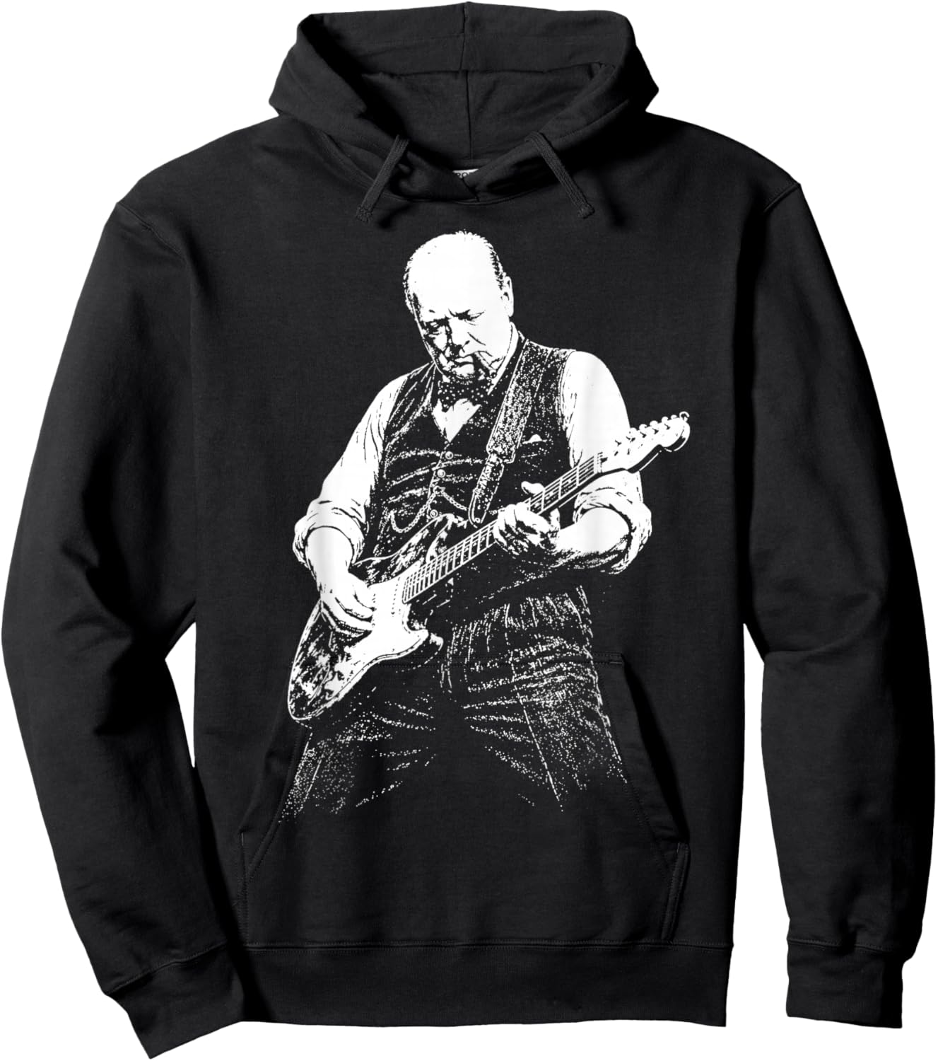 Retro Winston Churchill Playing Guitar Hoodie - Hoodie | Black
