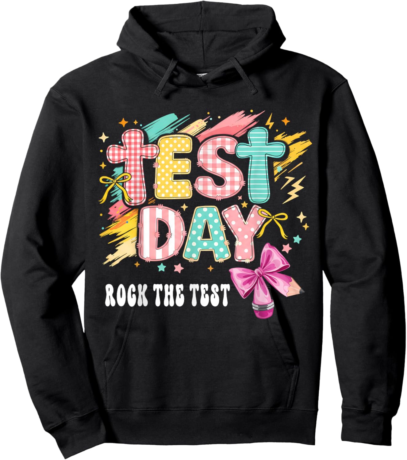 Test Day Rock The Test Pencil Coquette Bow Teacher Testing Hoodie - Hoodie | Black