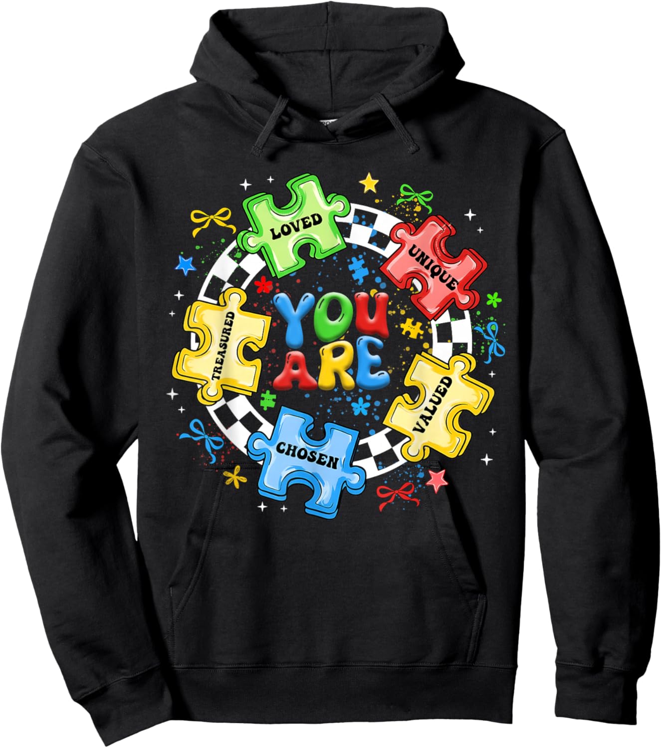 You are Loved Unique Coquette Bow Autism Awareness Girl Kid Hoodie - Hoodie | Black