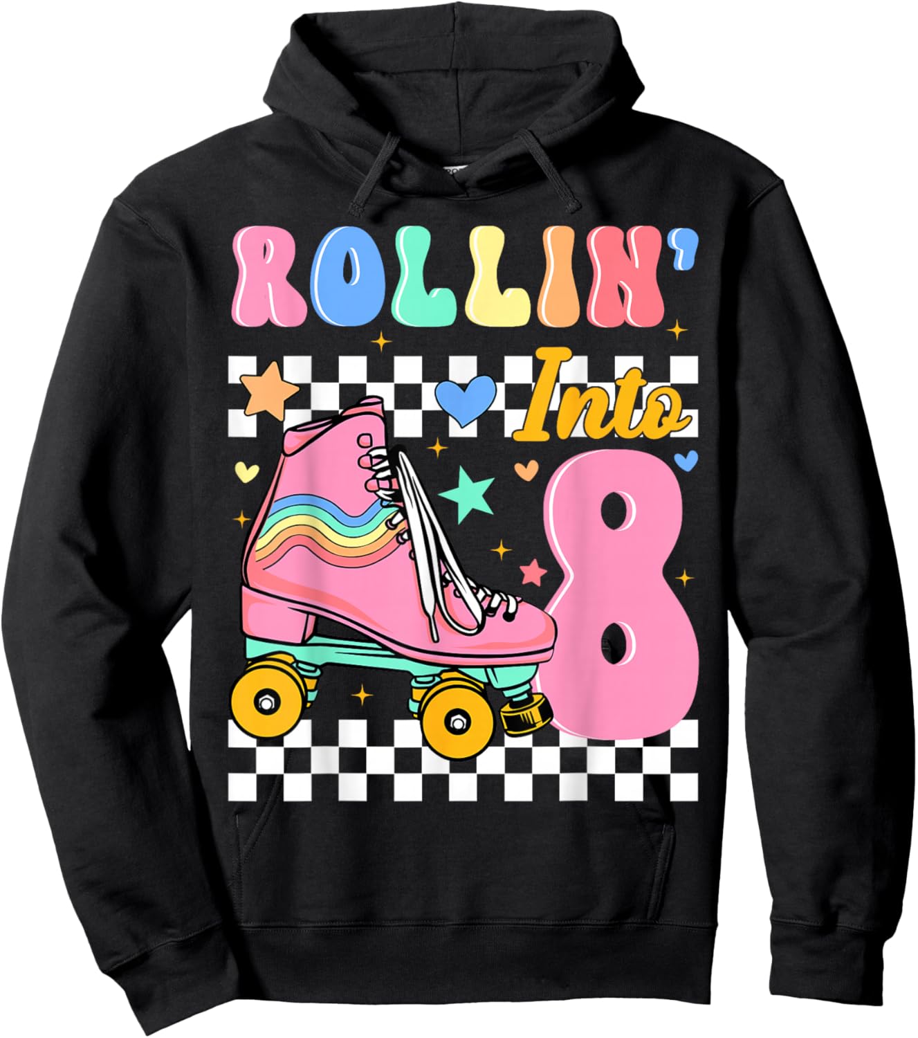 Rollin' Into 8 Years Old Roller Skating Girl 8th Birthday Hoodie - Hoodie | Black
