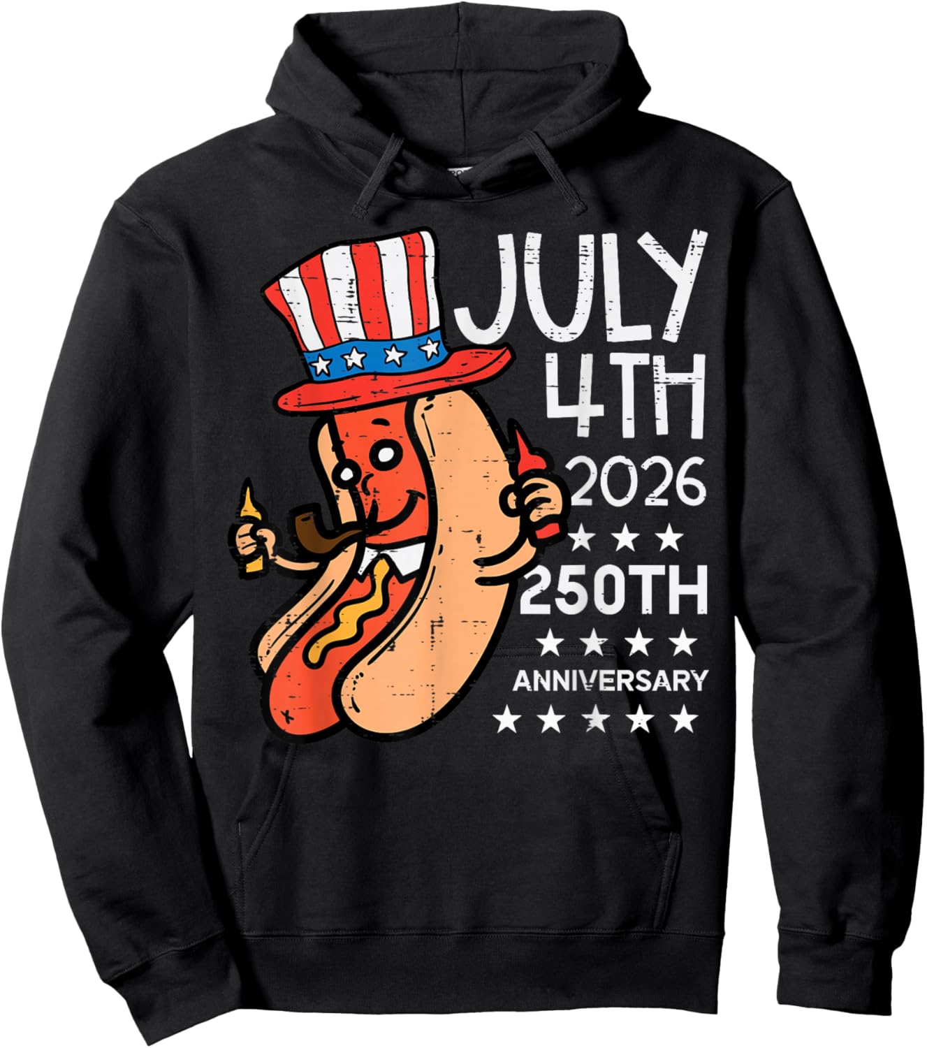 July 4th 2026 250th Anniversary Hotdog 250 Years USA Men Kid Hoodie - Hoodie | Black