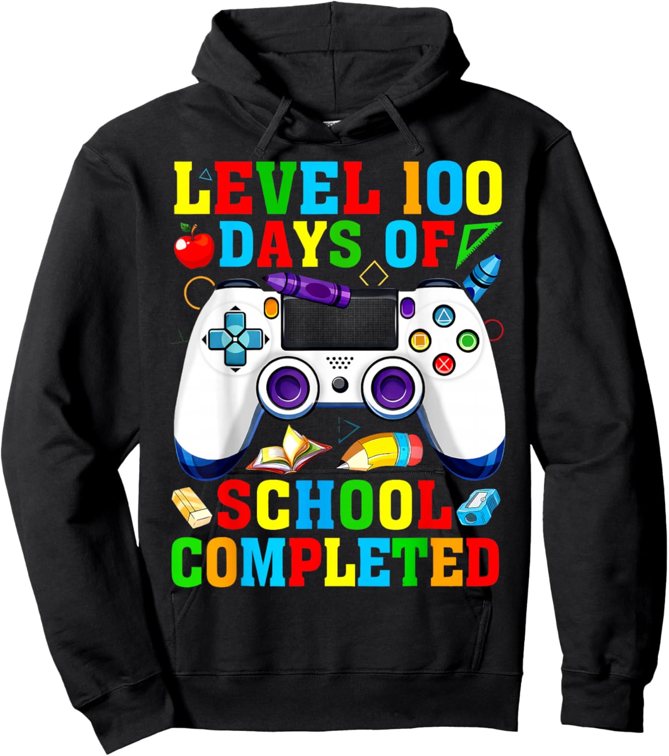 Level 100 Days of School Completed Video Game Controller Hoodie - Hoodie | Black