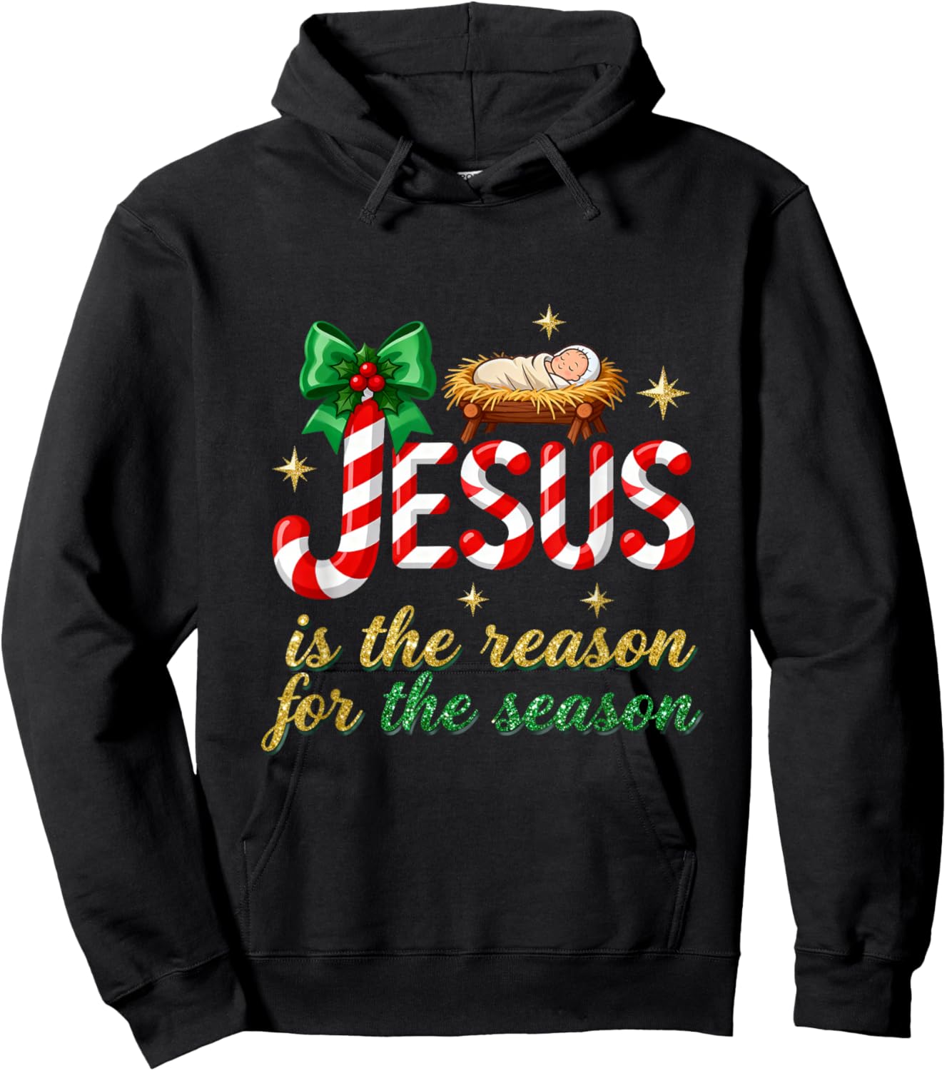 Jesus Xmas Christian Bow Bible The Reason for Season Hoodie - Hoodie | Black