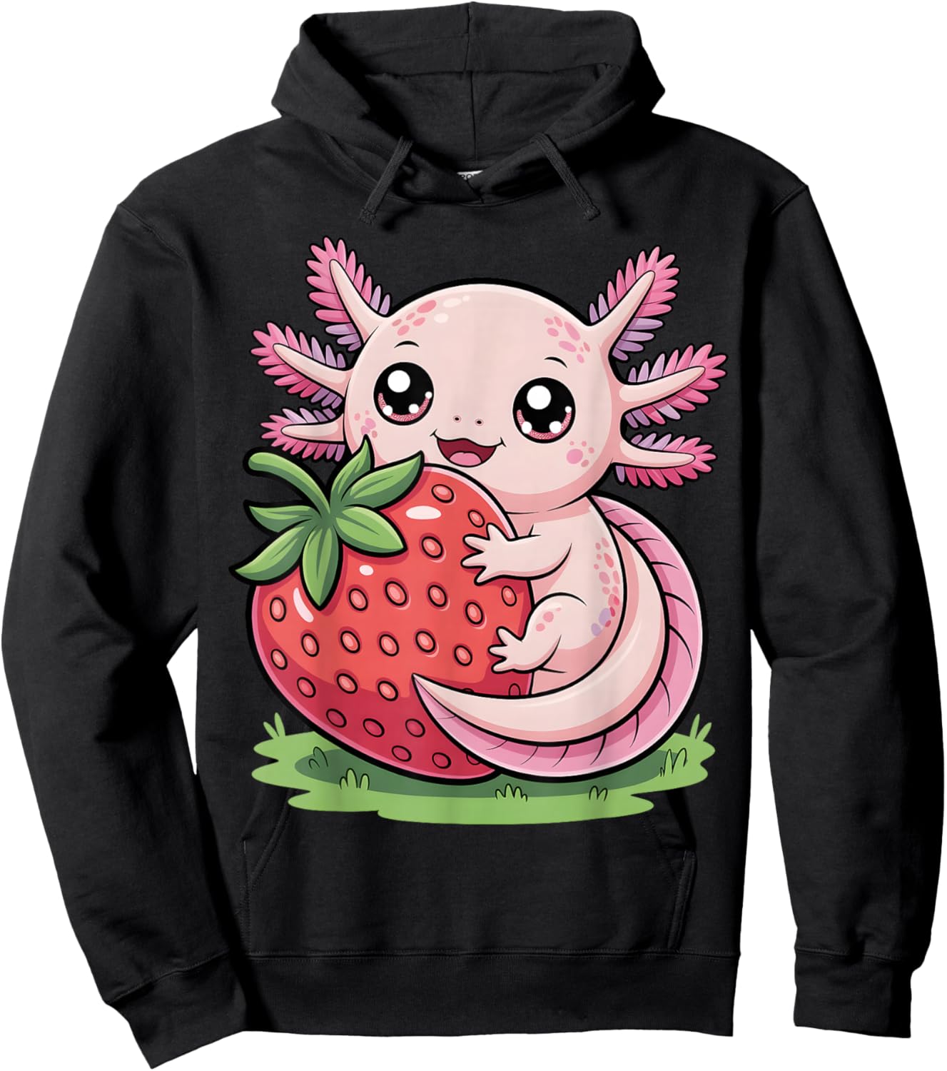 Cute Kawai Axolotl Strawberry Fruit Anime Girls Kid Toddler Hoodie - Hoodie | Black