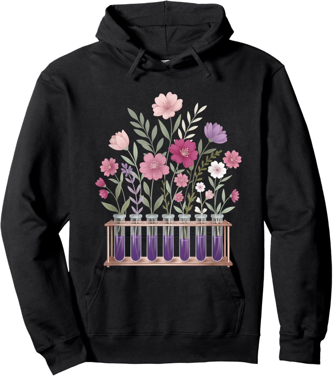 Stem Nature Test Tube Flowers Science Plant Botany Floral Hoodie - Hoodie | Black