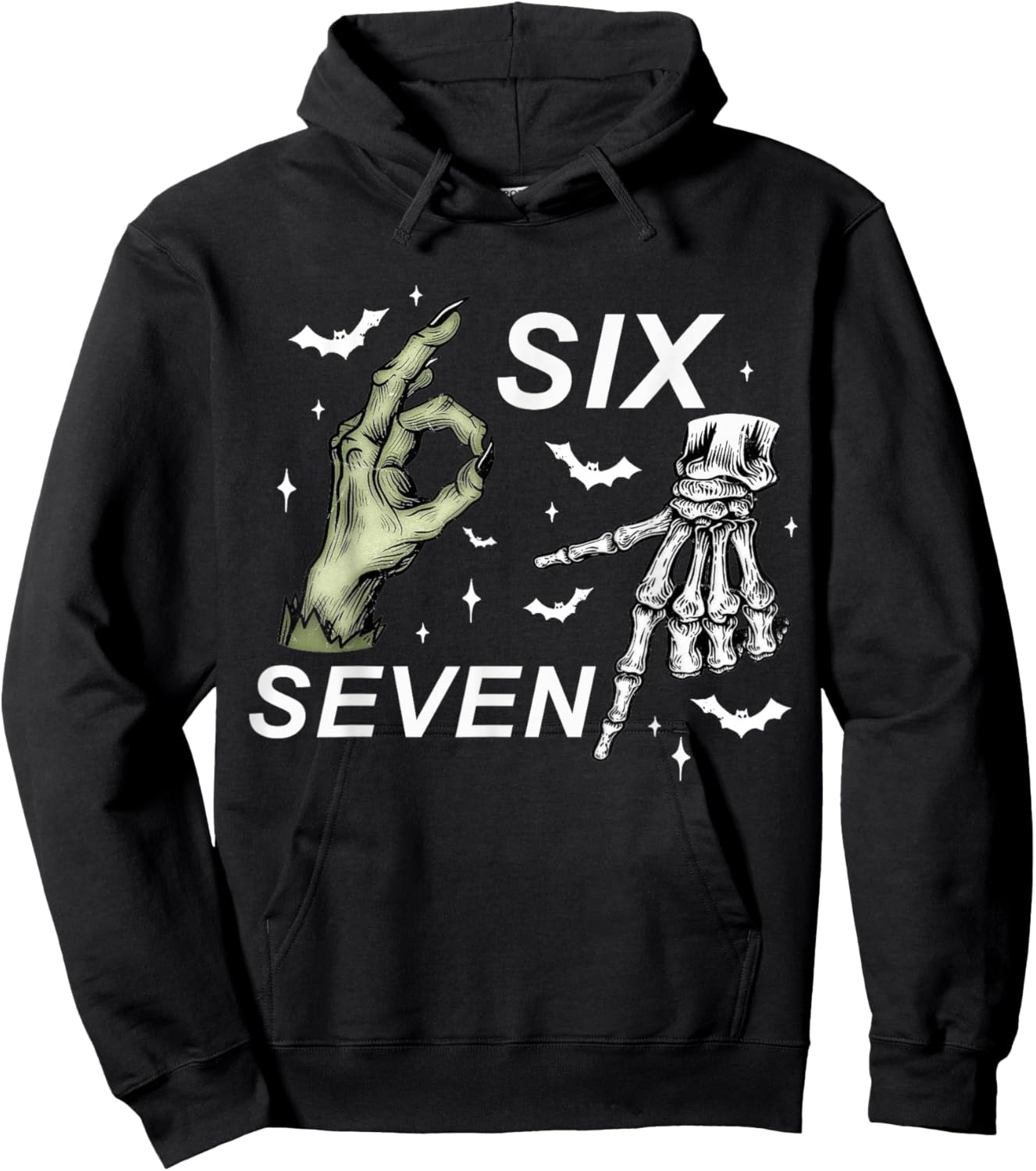 Six Seven 6 7 Meme Funny Witch Skeleton Hands Halloween Hoodie - Hoodie | Black