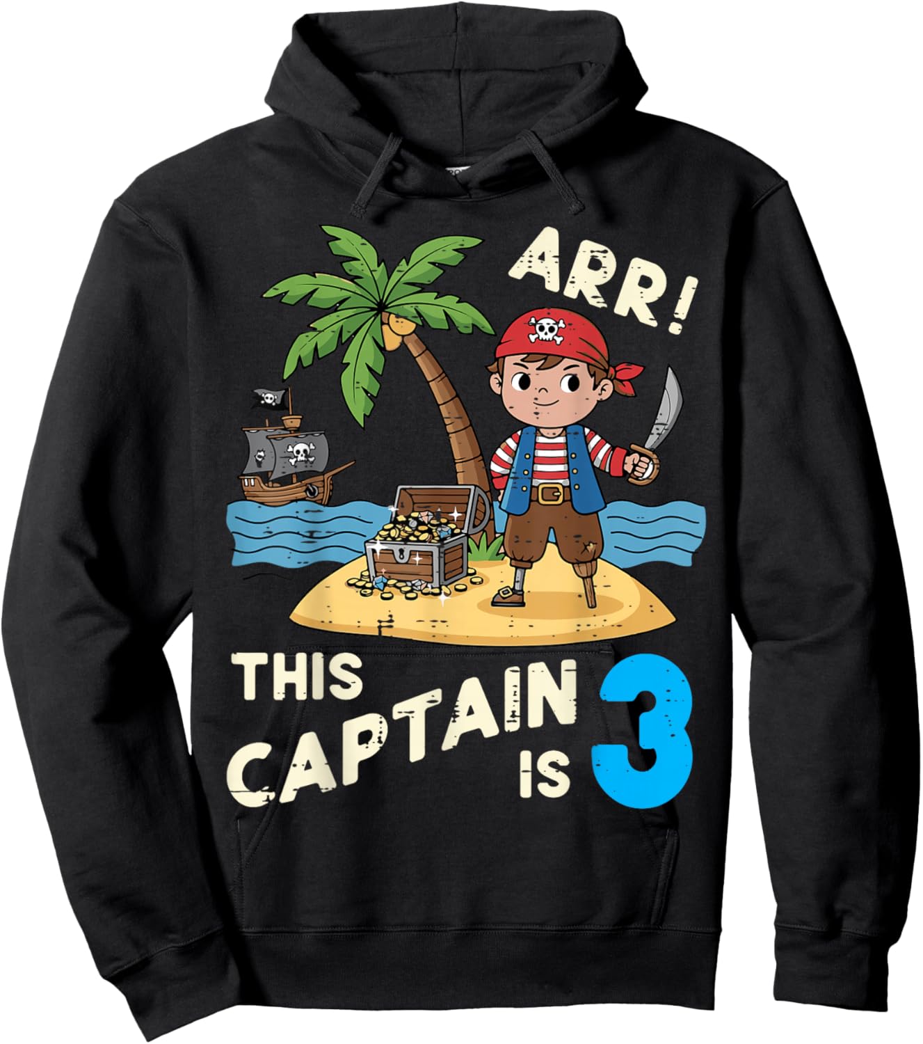 This Captain is 3 ARR Pirate 3rd Birthday Bday Boys Kids Hoodie - Hoodie | Black