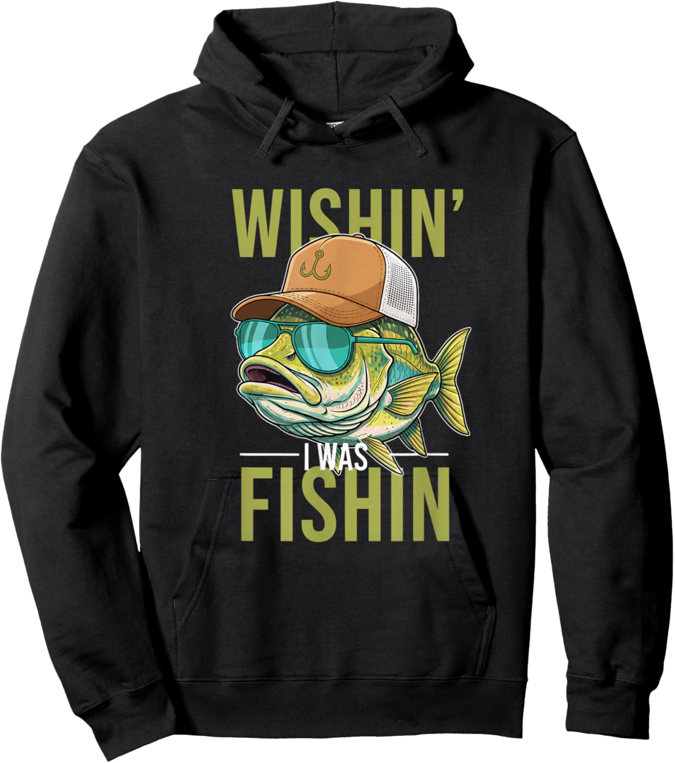 Wishin' I was Fishin Bass Fishing Boys Graphic Sunglasses Tr Hoodie - Hoodie | Black