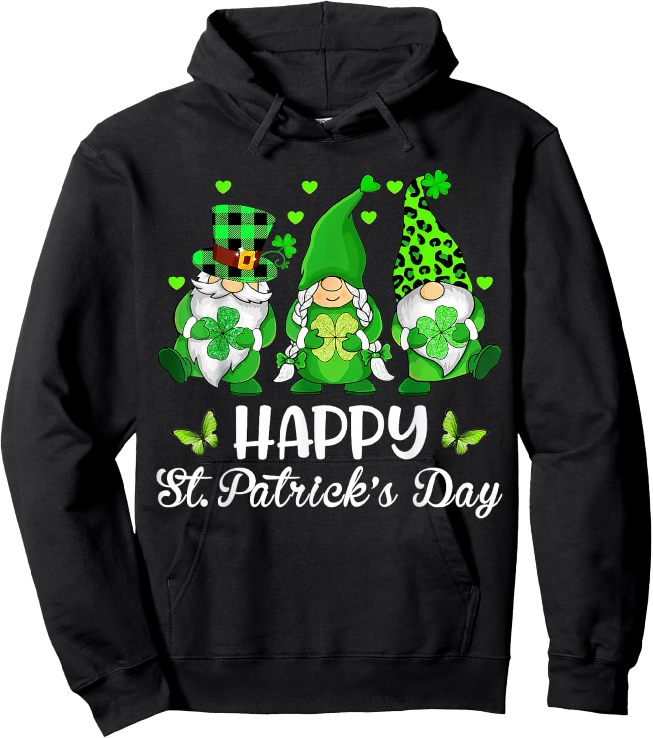 Happy St. Patrick's Day Gnome Shamrock Saint Patrick Irish Hoodie - Hoodie | Black